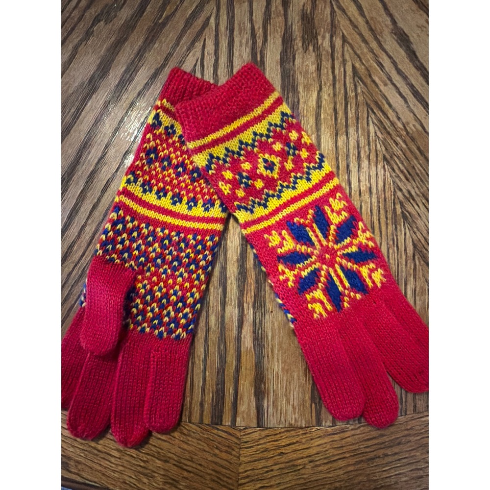 Vintage Liz Claiborne Red Fair Isle Knit Gloves Snowflake Pattern Retro 80s 90s